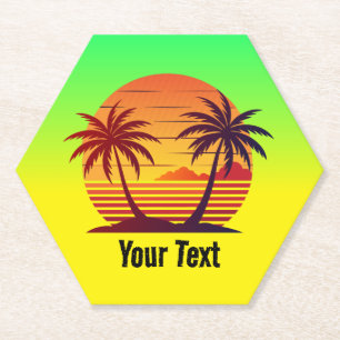 Dessous-de-verre En Papier Coucher de soleil avec palmiers Vector-98803