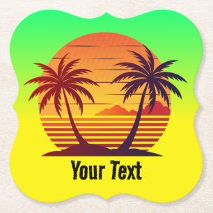 Dessous-de-verre En Papier Coucher de soleil avec palmiers Vector-98803