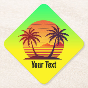 Dessous-de-verre En Papier Coucher de soleil avec palmiers Vector-98803
