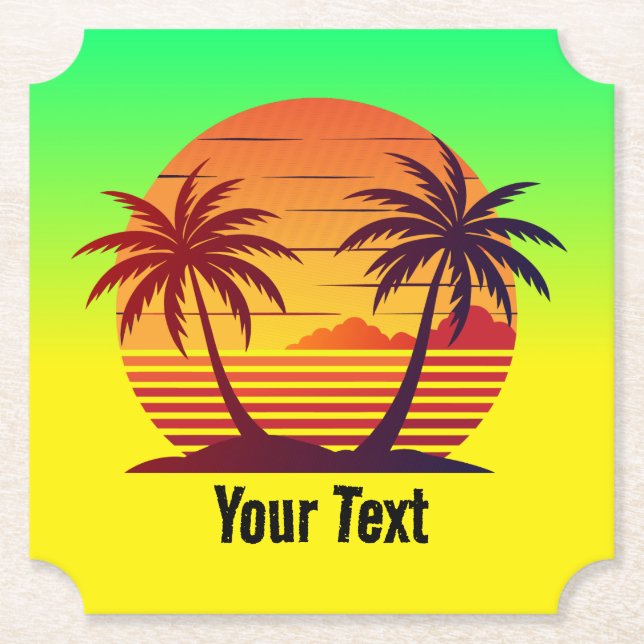 Dessous-de-verre En Papier Coucher de soleil avec palmiers Vector-98803 (Devant)