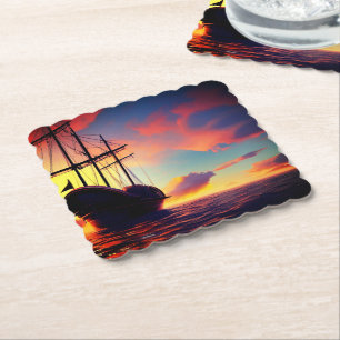 Dessous-de-verre En Papier Coucher de soleil dramatique sur un voilier