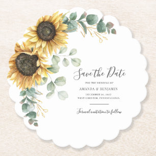 Dessous-de-verre En Papier Couleur florale de tournesol Enregistrer la date
