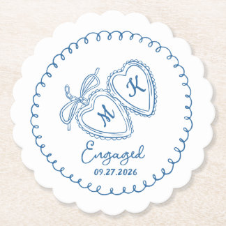 Dessous-de-verre En Papier Couple de fiancés fantaisistes Cœurs bleus Doodle