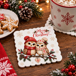 Dessous-de-verre En Papier Couple de hiboux douillet Noël scandinave fête