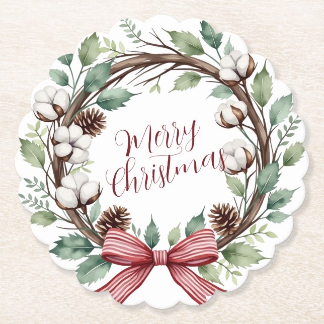 Dessous-de-verre En Papier Couronne de Noël rustique (Devant)