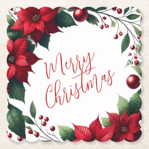 Dessous-de-verre En Papier Couronne de poinsettia – Florales de Noël élégante