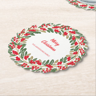 Dessous-de-verre En Papier Couronne élégante rouge houx baies or joyeux Noël
