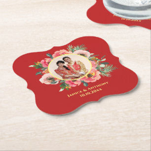 Dessous-de-verre En Papier Couronne florale rose moderne pour photo de mariag