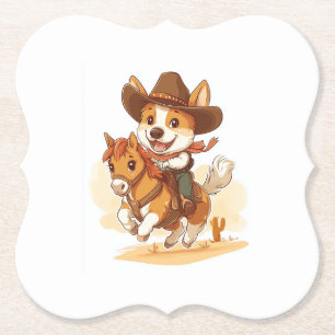 Dessous-de-verre En Papier Cowboy Corgi � Chien de Rodéo Occidental