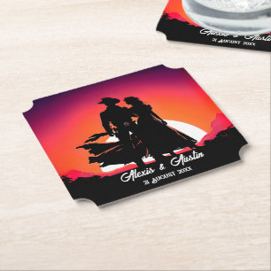 Dessous-de-verre En Papier Cowboy et Cowgirl au coucher du soleil