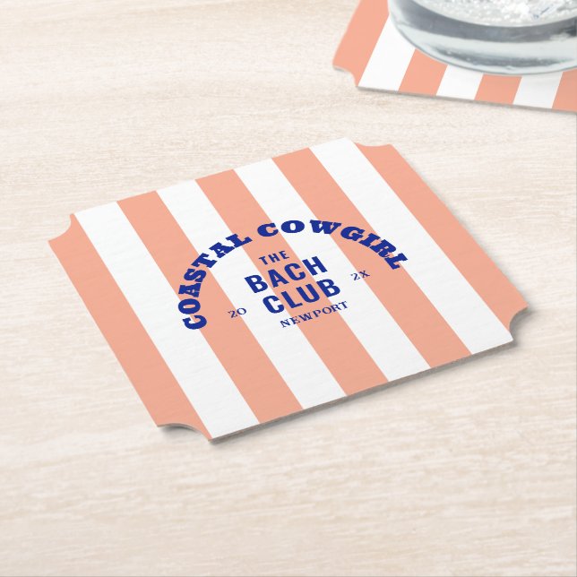 Dessous-de-verre En Papier Cowgirl Côtière Le Club Bach Rayure Cabane Rose (Incliné)