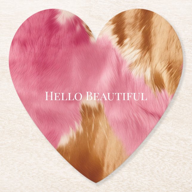 Dessous-de-verre En Papier Cowgirl Western Pink Brown Cream Cowhide (Devant)