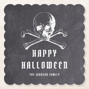 Dessous-de-verre En Papier Crâne de pirate noir vintage et os de Halloween