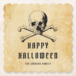 Dessous-de-verre En Papier Crâne de pirate vintage et os de Halloween