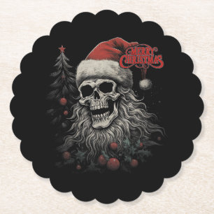 Dessous-de-verre En Papier Crâne de squelette drôle de Noël joyeux Santa appa