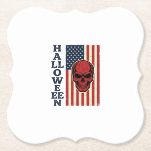 Dessous-de-verre En Papier Crâne d'Halloween Drapeau Patriotique Vintage Effr