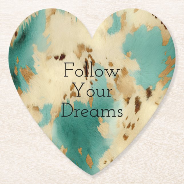 Dessous-de-verre En Papier Cream Gold Turquoise Cowhide Animal (Devant)