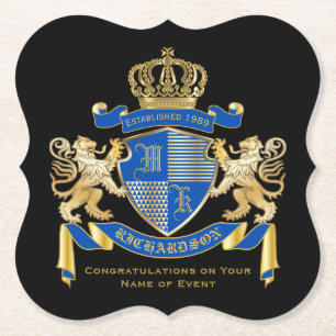 Dessous-de-verre En Papier Créez votre propre armoirie Blue Gold Lion Emblem