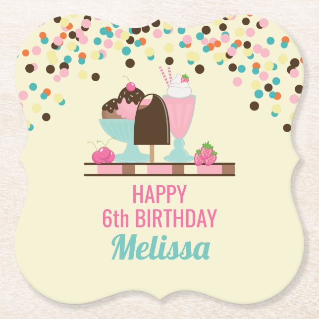 Dessous-de-verre En Papier Crème glacée Sundae Summery Traitements Anniversai (Devant)