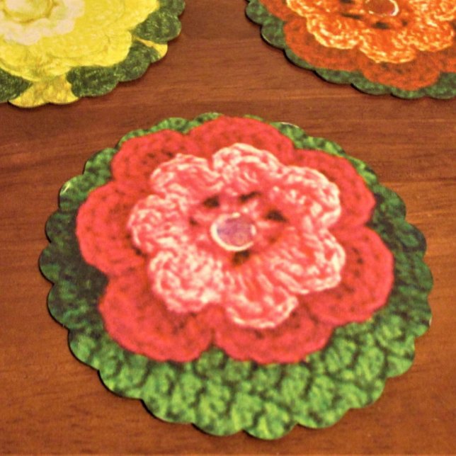Dessous-de-verre En Papier Crochet Rosy Flower Designer Imprimer Favorite Réu (Créateur téléchargé)