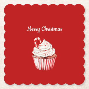 Dessous-de-verre En Papier Cupcake de Noël Canne à Sucre