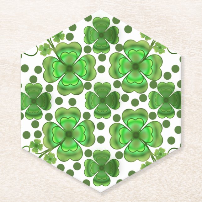 Dessous-de-verre En Papier Custom Metallic Green Clover & Swirl Pattern  (Devant)
