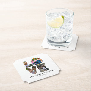 Dessous-de-verre En Papier Custom modern love 4 photo collage pour couples