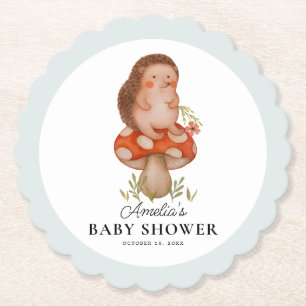 Dessous-de-verre En Papier Cute aquarelle Hérisson Baby shower bleu