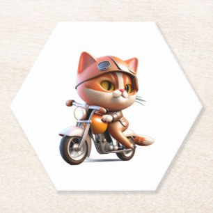 Dessous-de-verre En Papier CUTE CAT chevauchant une motocyclette classique T-