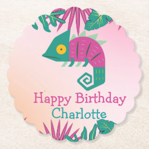 Dessous-de-verre En Papier Cute chameleon jungle florale Animaux Fille d'anni