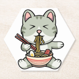 Dessous-de-verre En Papier Cute chat mangeant des nouilles soba dessin icône 