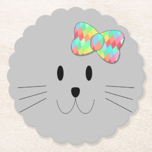 Dessous-de-verre En Papier Cute chat Meow arc-en-ciel Bow Gris Parties scinti