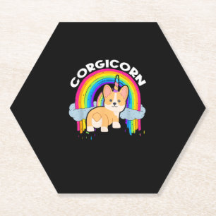 Dessous-de-verre En Papier Cute Corgicorn _ Licorne Arc-en-ciel _ Propriétair