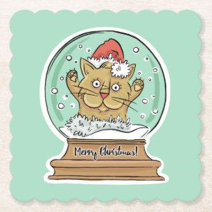 Dessous-de-verre En Papier Cute drôle dessous de verre en papier de chat Noël