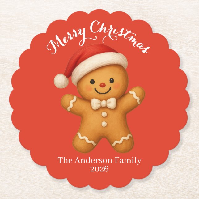 Dessous-de-verre En Papier Cute Gingerbread Man with Santa Hat -  (Devant)