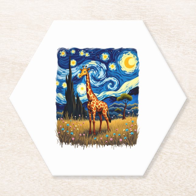 Dessous-de-verre En Papier Cute Giraffe Africa - Starry Night T-Shirt (Devant)