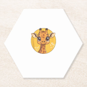 Dessous-de-verre En Papier Cute Giraffe Face Big Eyes Amoureux des animaux