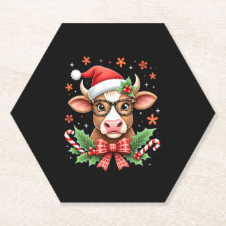 Dessous-de-verre En Papier Cute Highland Cow Lover Santa Hat Western Christma