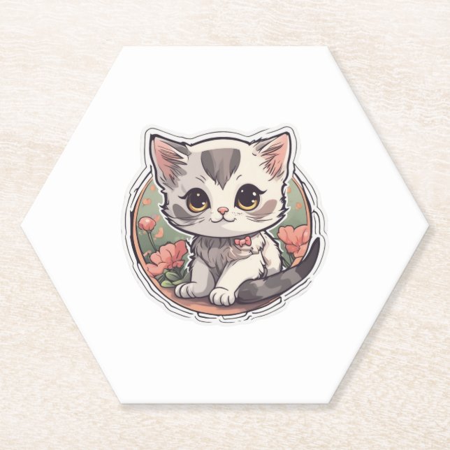 Dessous-de-verre En Papier Cute Kawaii Kitten (Devant)