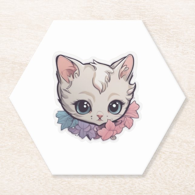 Dessous-de-verre En Papier Cute Kawaii Kitten 1 (Devant)