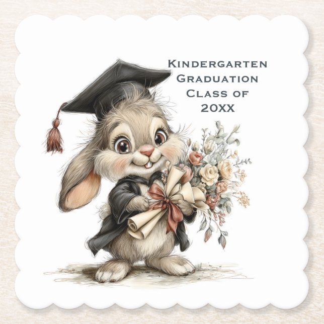 Dessous-de-verre En Papier  Cute Kindergarten Graduation Bunny Design (Devant)