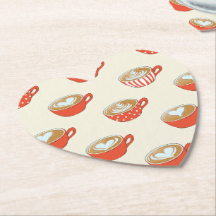 Dessous-de-verre En Papier Cute Latte Art dans le Motif de Mugs de café rouge