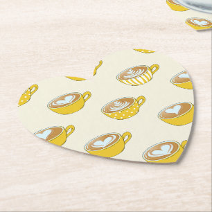 Dessous-de-verre En Papier Cute Latte Art en Motif de tasses de café jaune