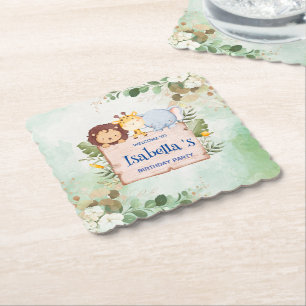 Dessous-de-verre En Papier Cute Lion Giraffe Fleur tropicale Fête d'anniversa