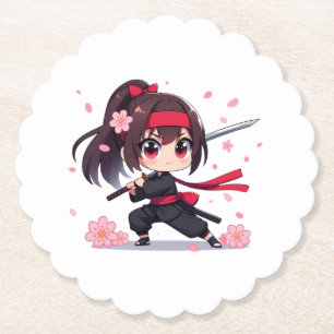 Dessous-de-verre En Papier Cute ninja guerrière fille en fleur