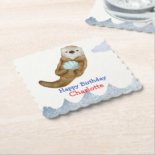 Dessous-de-verre En Papier Cute Ocean Otter Scallops fête d'anniversaire