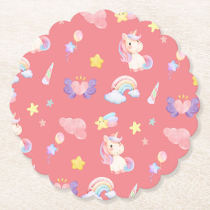 Dessous-de-verre En Papier Cute rose douce licorne arc-en-ciel Motif