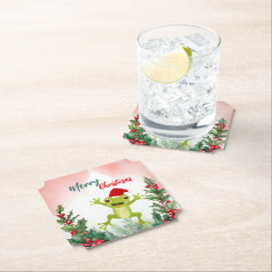 Dessous-de-verre En Papier Cute Rouge Joyeux grenouille de Noël Père Noël fêt