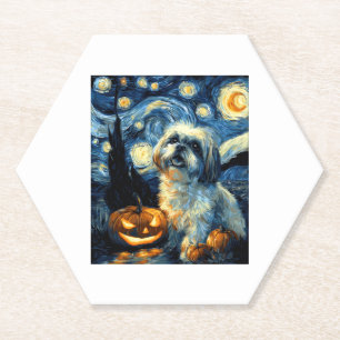 Dessous-de-verre En Papier Cute Shih Tzu Chien Halloween Jack-o'-lantern Citr