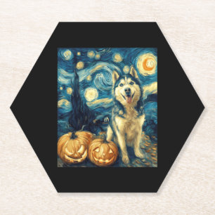 Dessous-de-verre En Papier Cute Sibérie Husky Chien Halloween Jack-o'-lantern